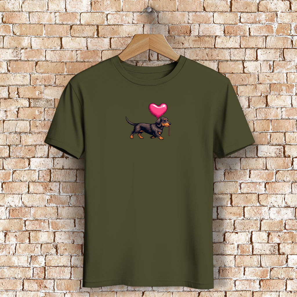 Damen Premium Bio T-Shirt Dackel mit Herz Ballon