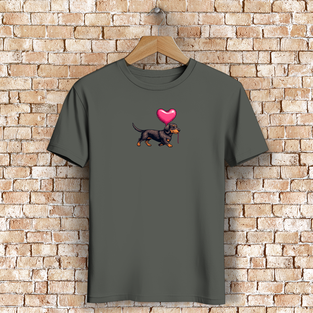 Damen Premium Bio T-Shirt Dackel mit Herz Ballon