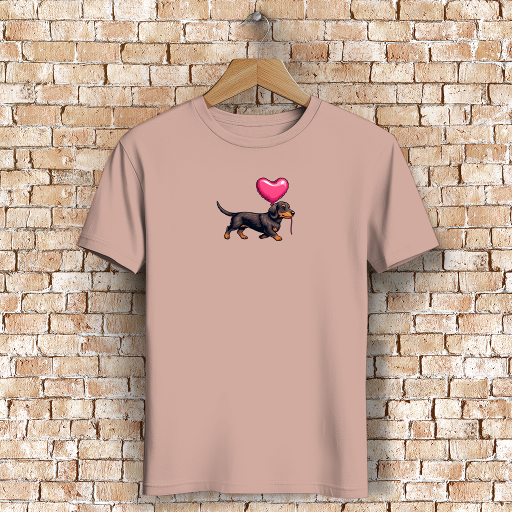 Damen Premium Bio T-Shirt Dackel mit Herz Ballon
