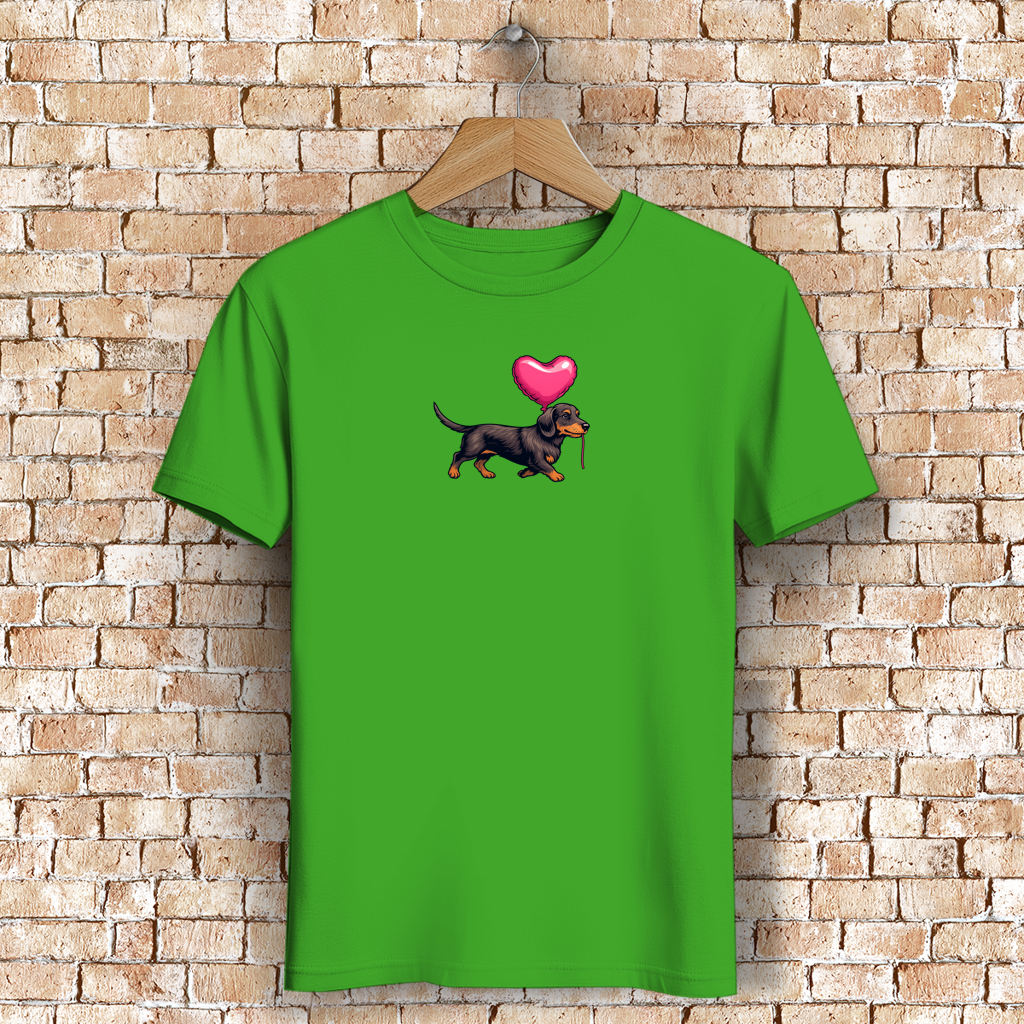 Damen Premium Bio T-Shirt Dackel mit Herz Ballon