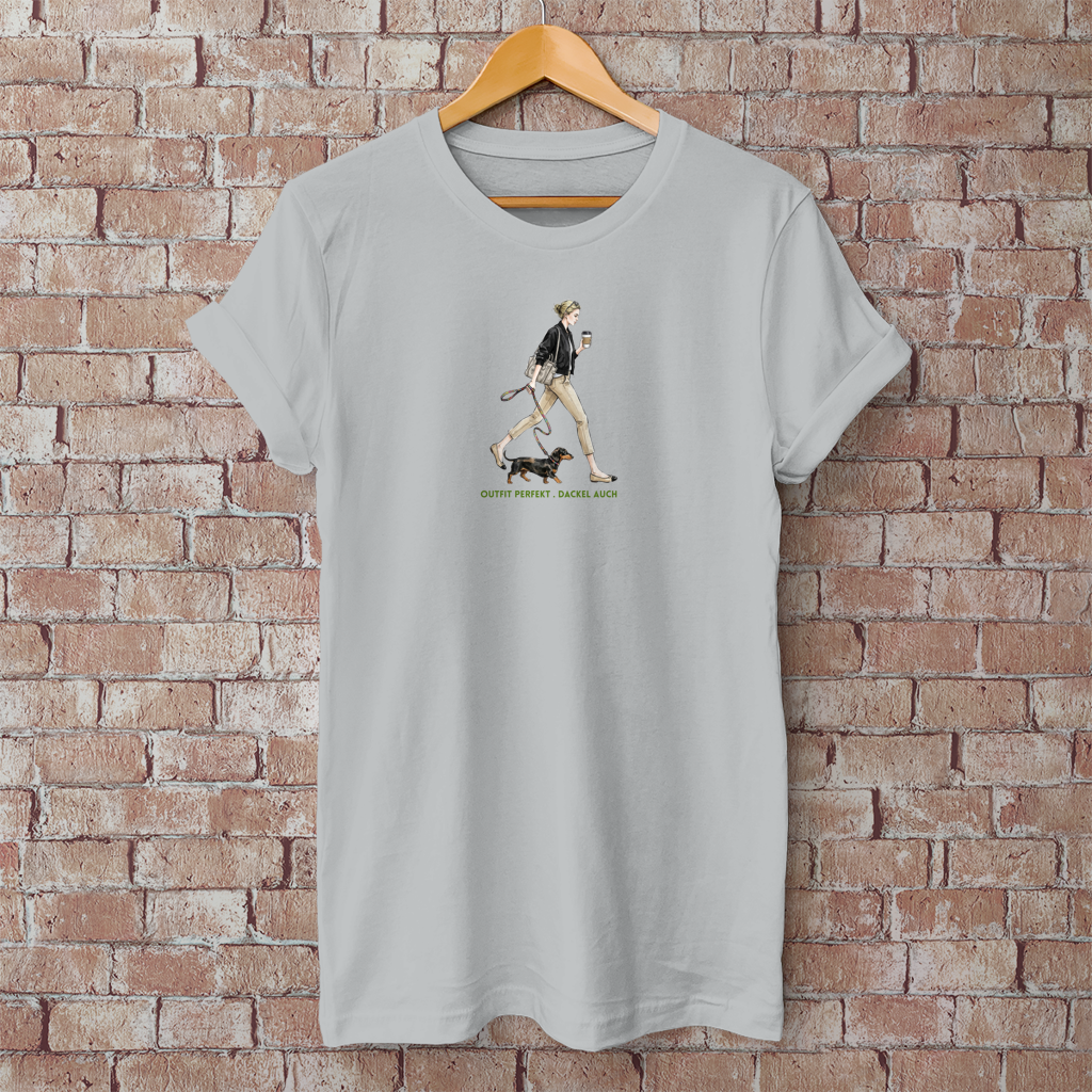 Damen T-Shirt Outfit perfekt. Dackel auch
