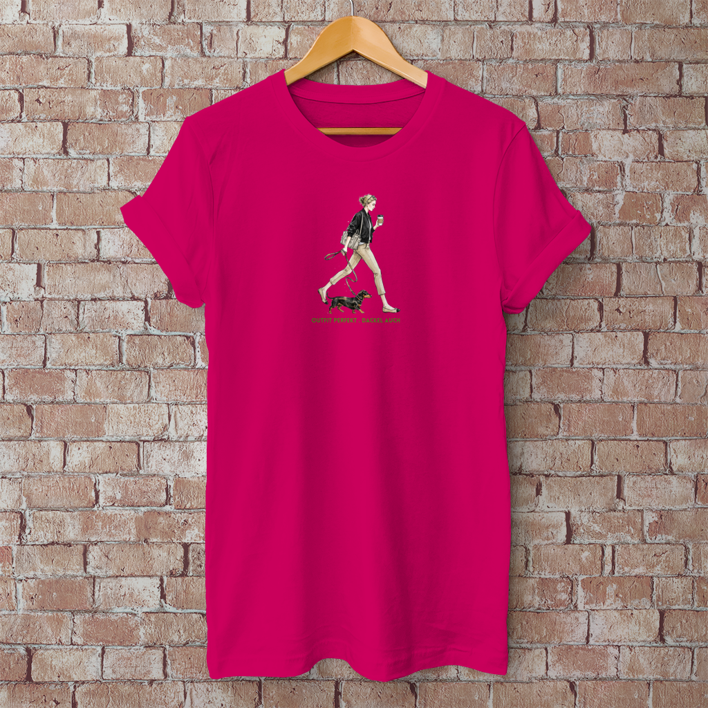 Damen T-Shirt Outfit perfekt. Dackel auch