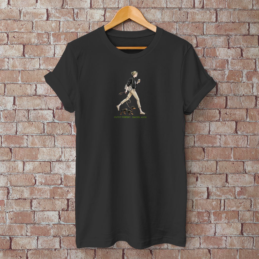 Damen T-Shirt Outfit perfekt. Dackel auch