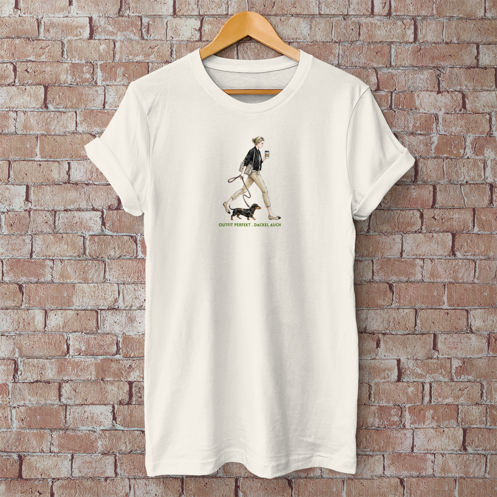Damen T-Shirt Outfit perfekt. Dackel auch