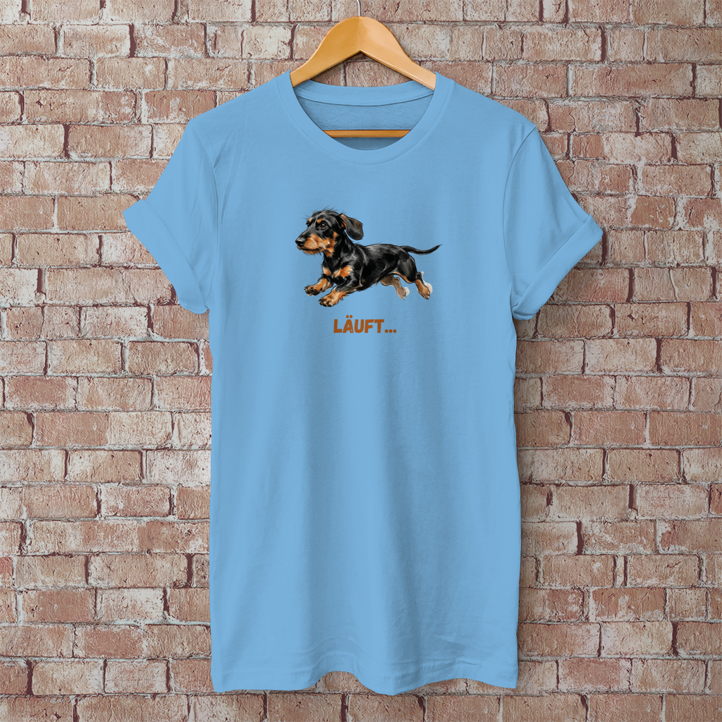 Unisex T-Shirt  mit Rauhaardackel Design "Läuft"