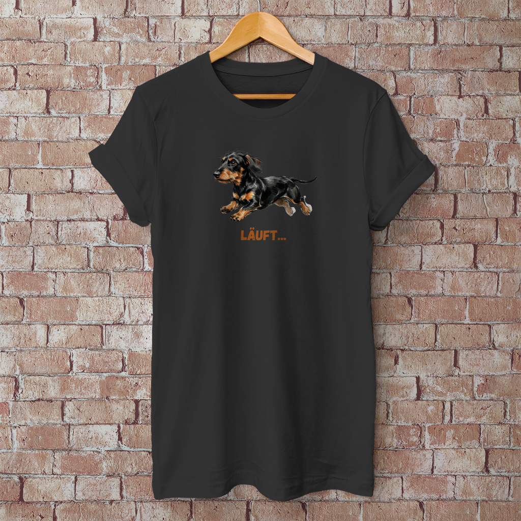 Unisex T-Shirt  mit Rauhaardackel Design "Läuft"