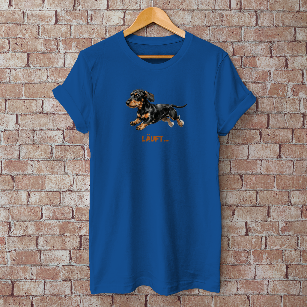 Unisex T-Shirt  mit Rauhaardackel Design "Läuft"