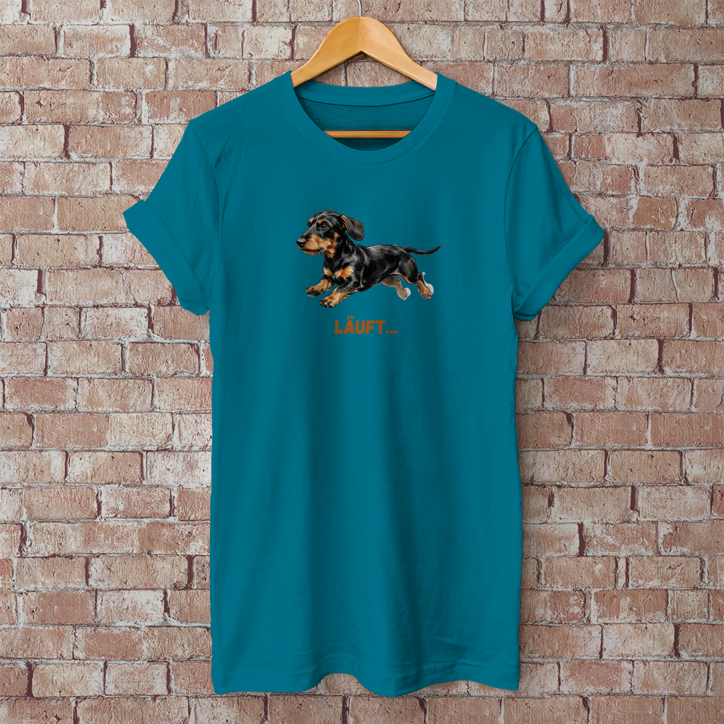 Unisex T-Shirt  mit Rauhaardackel Design "Läuft"