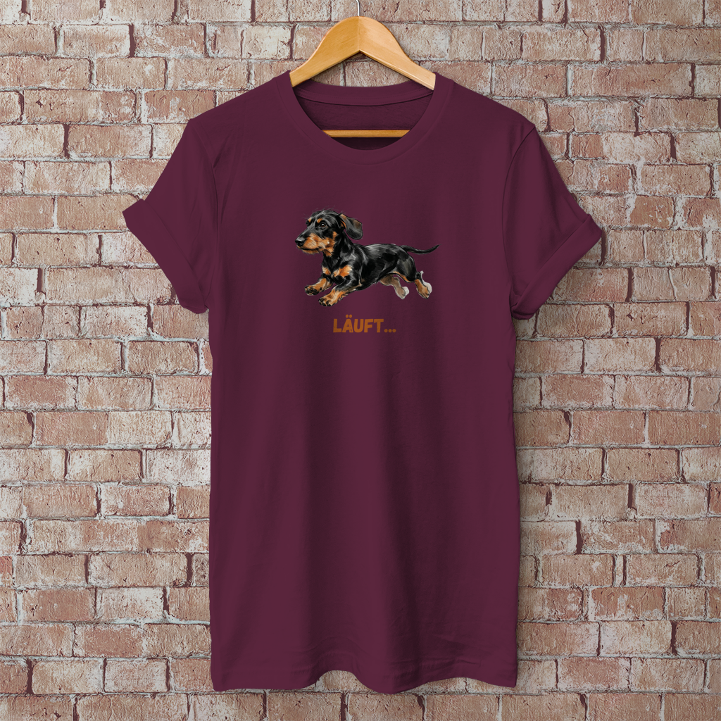 Unisex T-Shirt  mit Rauhaardackel Design "Läuft"