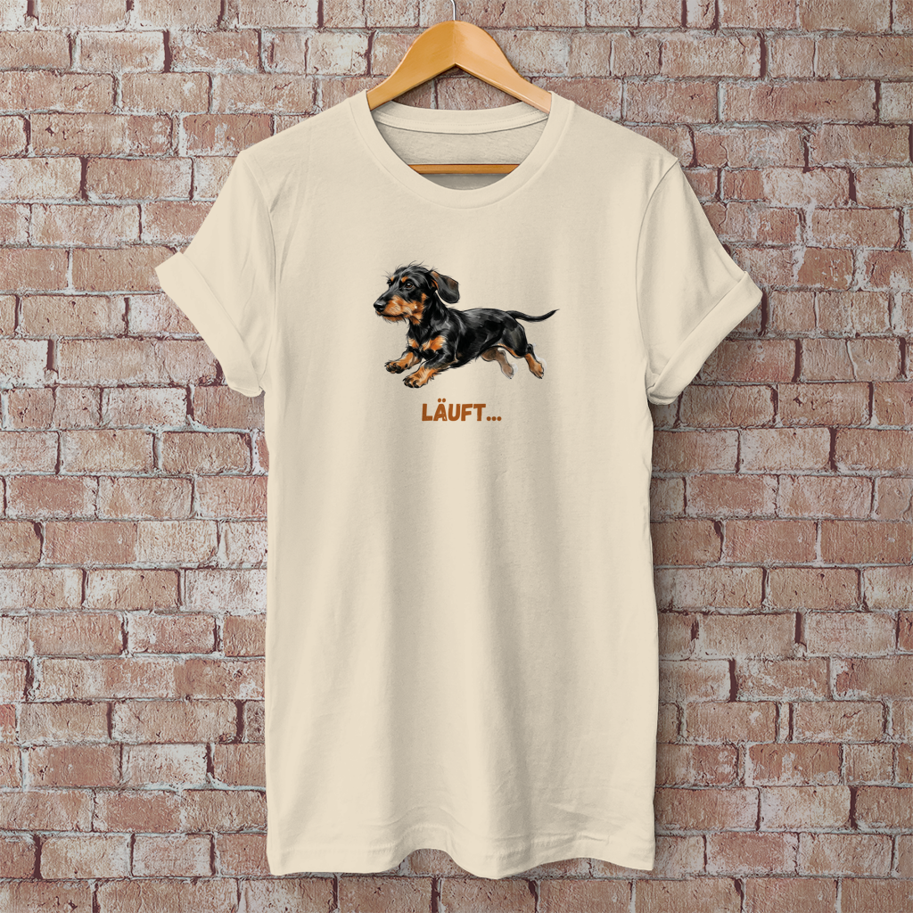 Unisex T-Shirt  mit Rauhaardackel Design "Läuft"