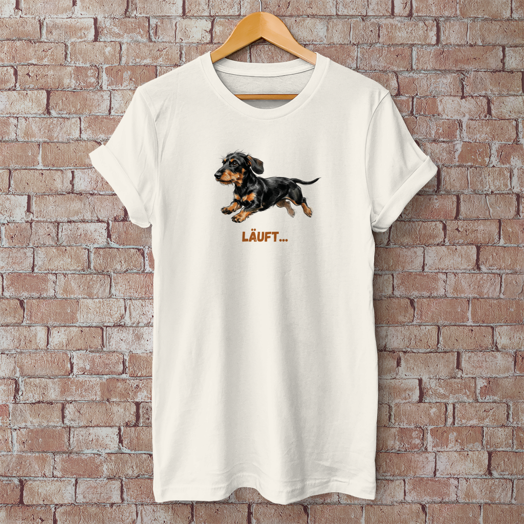 Unisex T-Shirt  mit Rauhaardackel Design "Läuft"