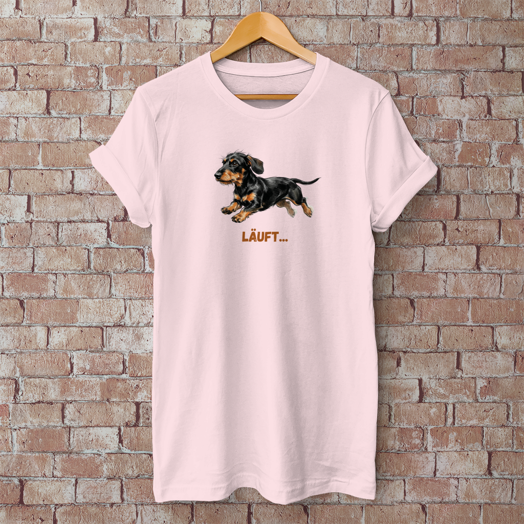 Unisex T-Shirt  mit Rauhaardackel Design "Läuft"
