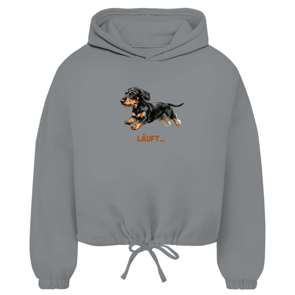 Damen Cropped Oversize Hoodie Läuft – Dackel Edition