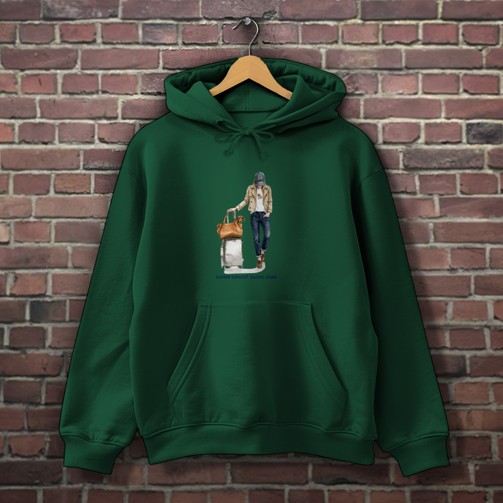 Damen Hoodie Koffer gepackt. Dackel dabei | GLAM ART