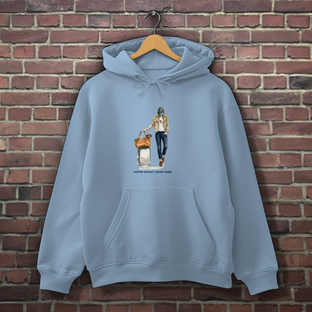 Damen Hoodie Koffer gepackt. Dackel dabei | GLAM ART