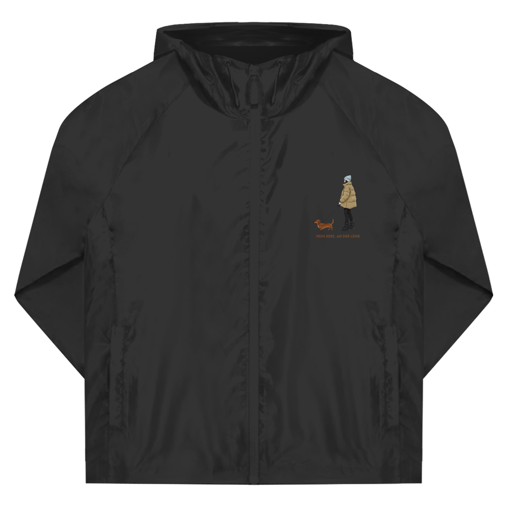Windbreaker Koffer gepackt. Dackel dabei