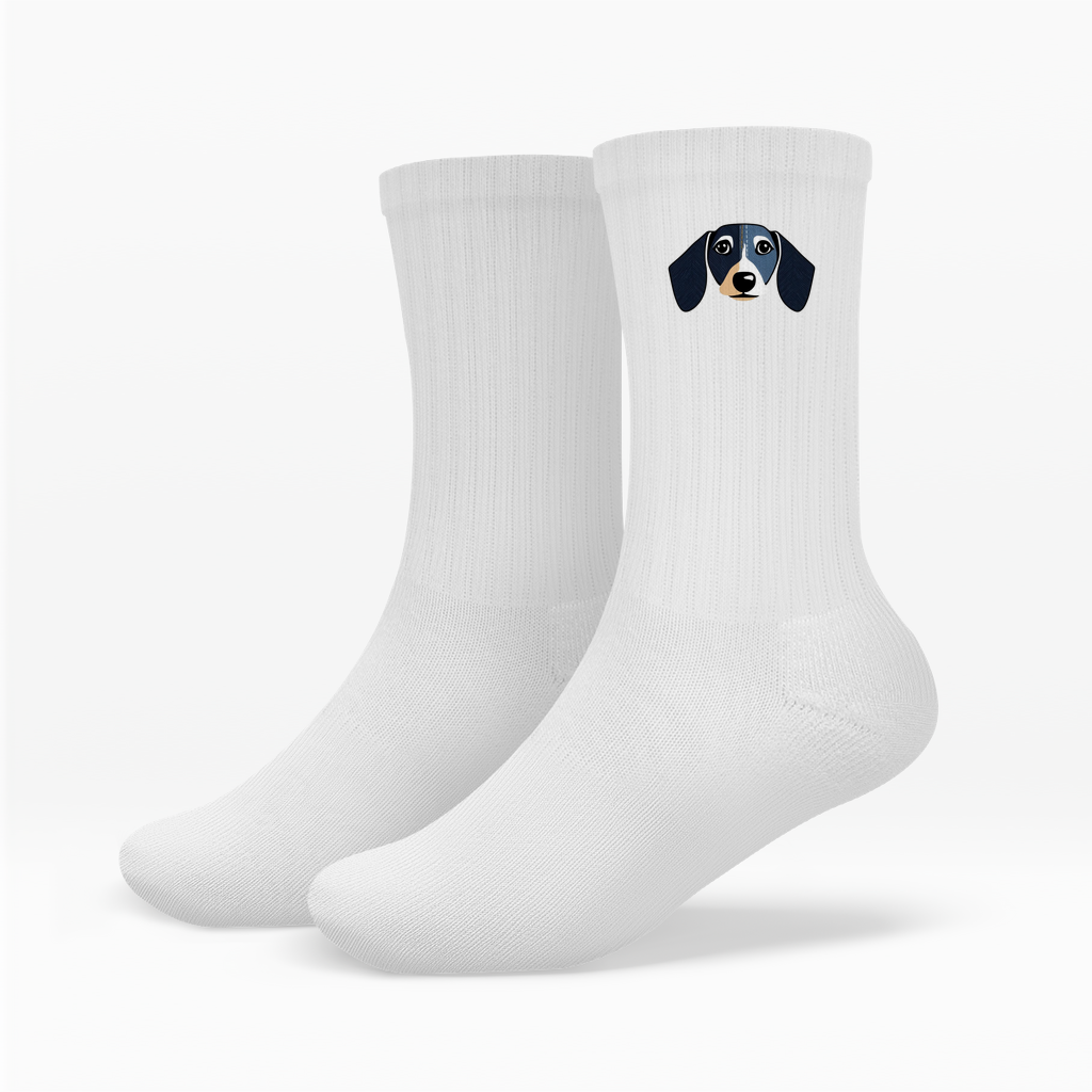 Tennissocken weiss mit kleinem Dackel print am oberen rand aussen 