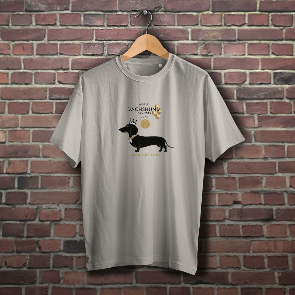 Dackel T-Shirt World Dachshund Day 2025 – Minimalistisches Unisex Shirt mit Luftballons