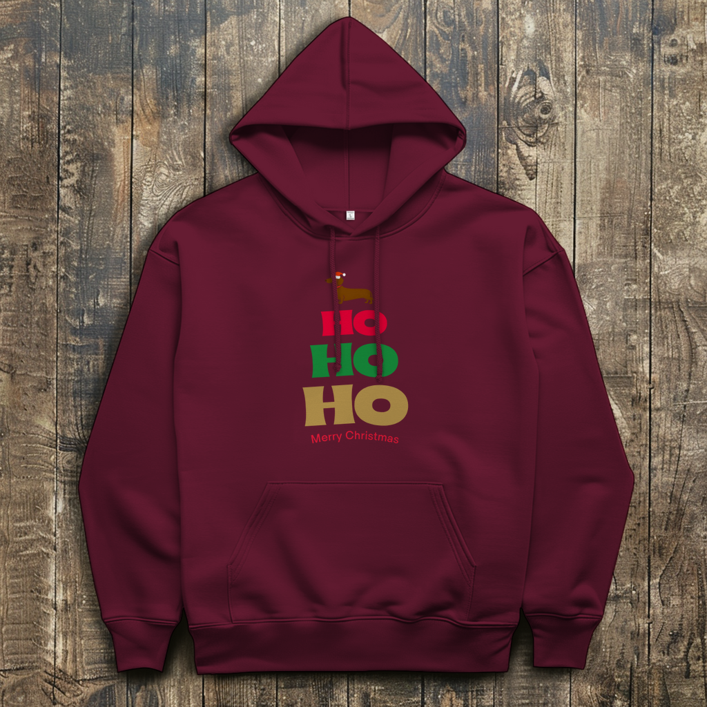 Unisex Weihnachts Hoodie mit HO HO HO Dackel Print als Geschenkidee