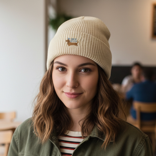 Hipster Fisherman Beanie für Sie & Ihn mit hcohertiger Stickerei für Dackel Lovers