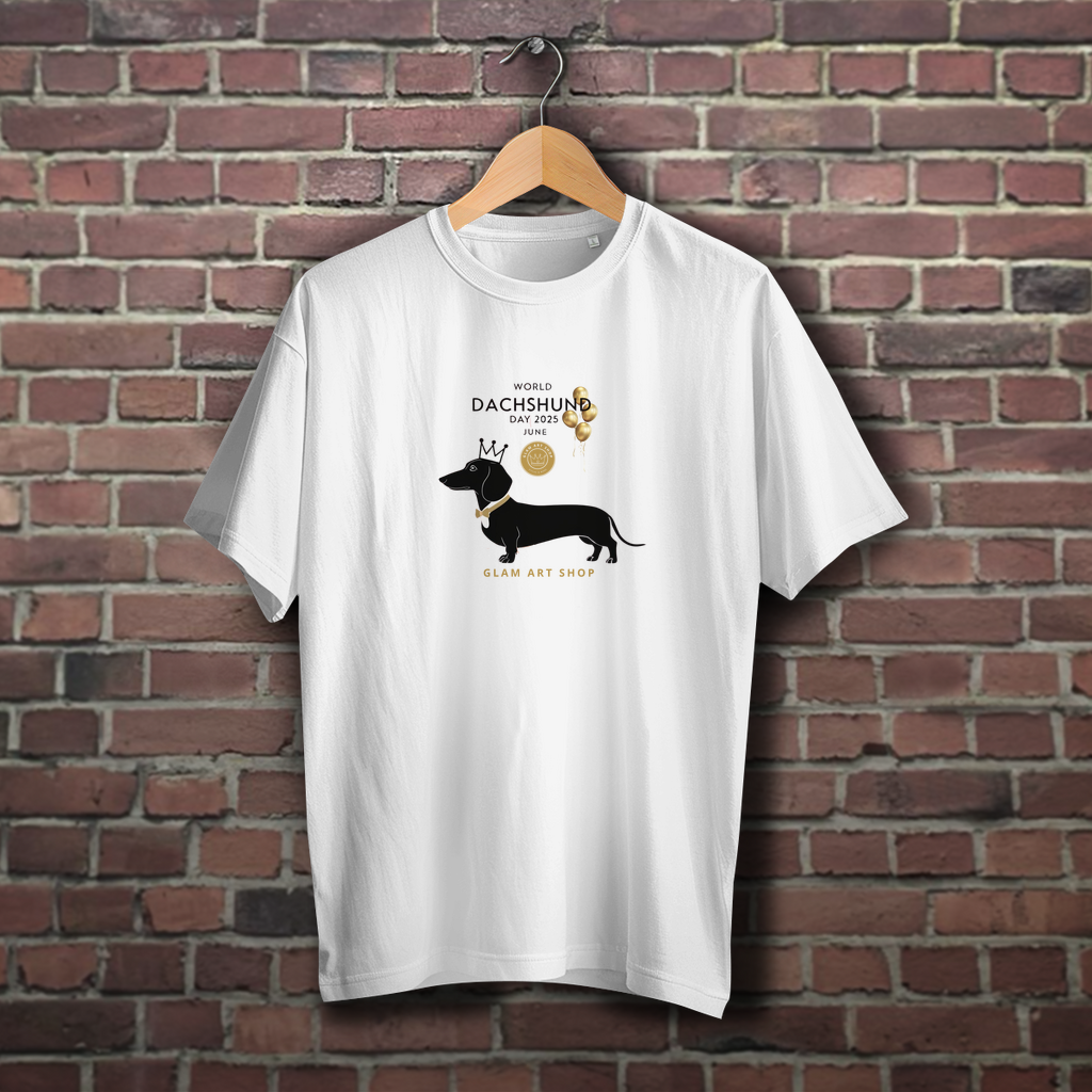 Dackel T-Shirt World Dachshund Day 2025 – Minimalistisches Unisex Shirt mit Luftballons