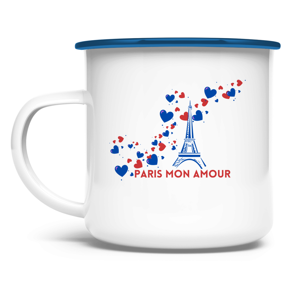 Tasse à motif francophile « Paris mon amour » en émail blanc