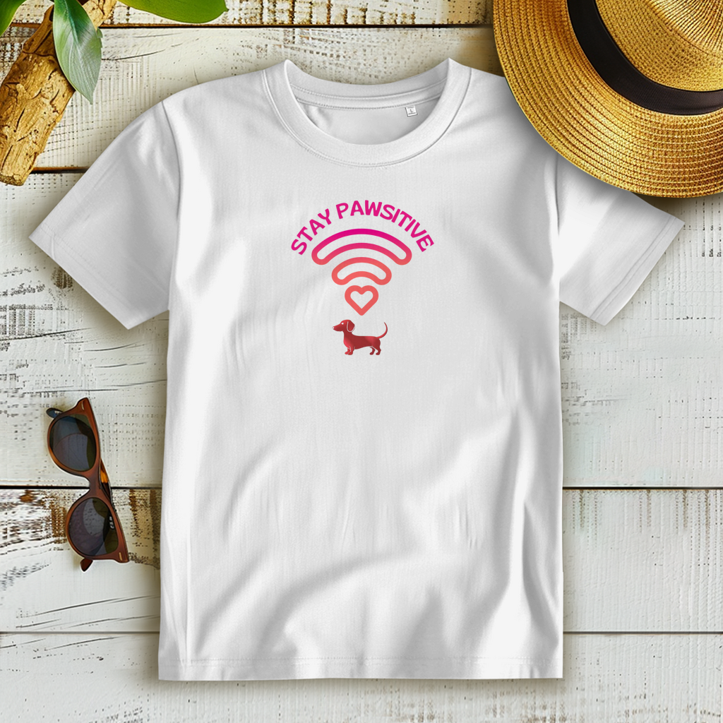 Dackel Bio T-Shirt mit lustigem Print - Stay Pawsitive mit Dackel Vibes