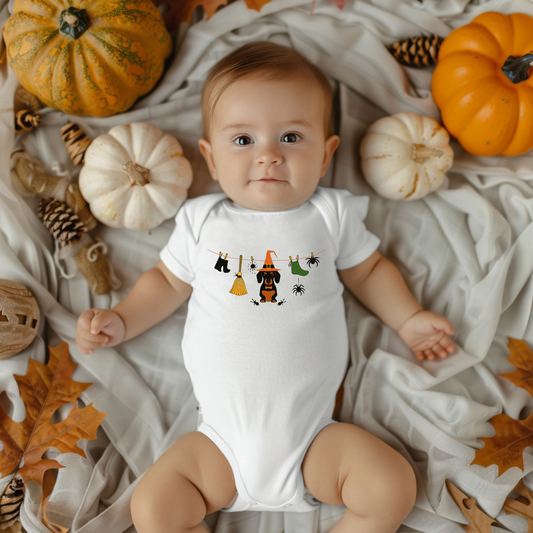 Baby Bio Body mit lustiger Dackel Halloween Wäscheleine