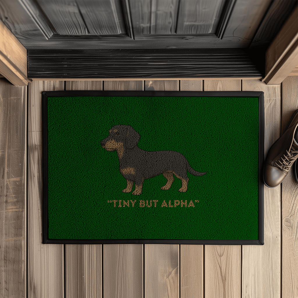 Fußmatte mit Gummirand und Rauhaar Dackel Print Motiv als Geschenkidee