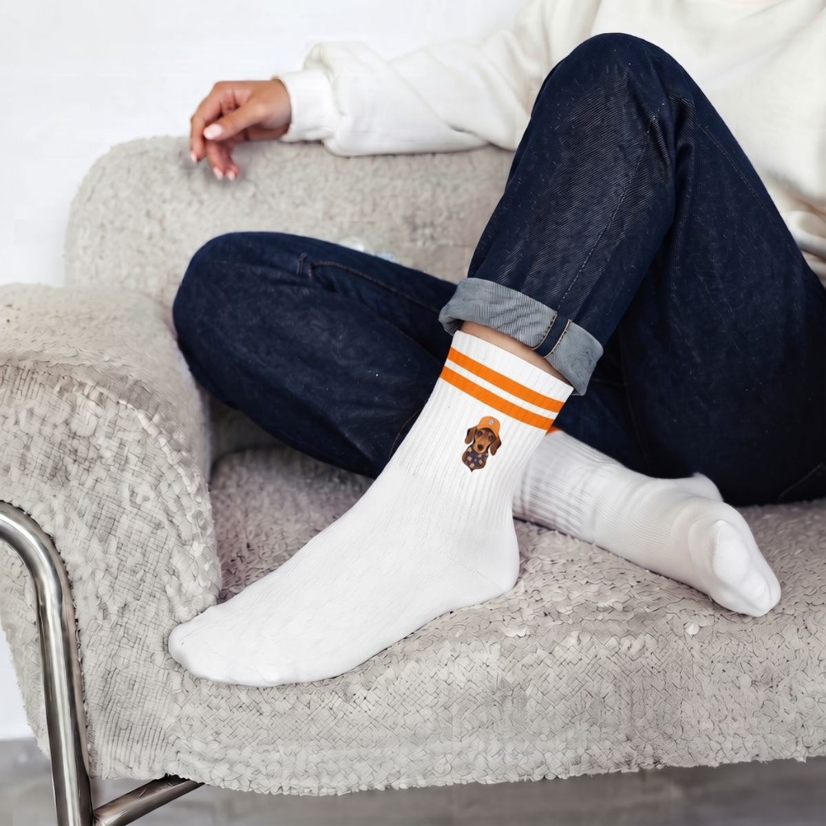 Socken mit Streifen Fashion Ambassador Motiv Tiger Dackel mit Vintage Cap
