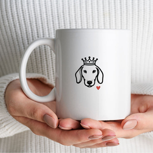 Keramik Becher-Tasse mit Dackel Print Motiv Krone