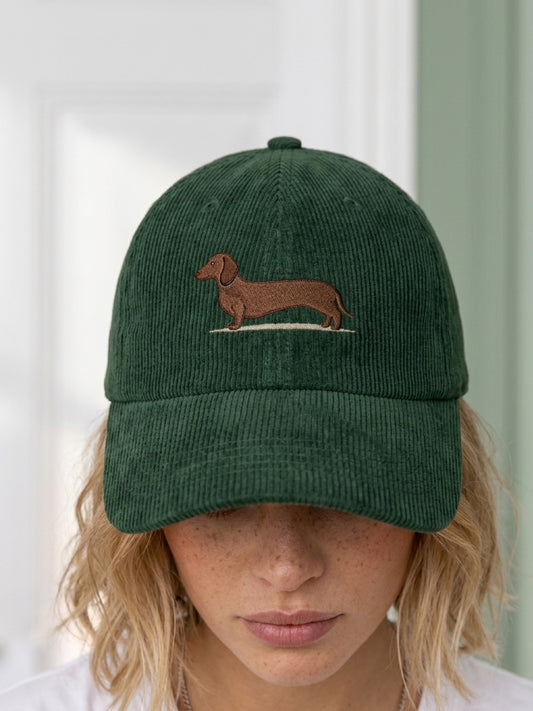 Cord Baseball Cap mit Dackel Stickerei