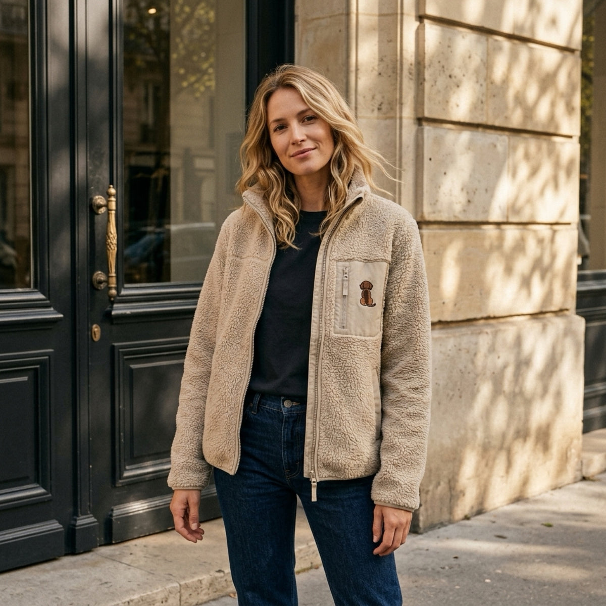 Sherpa Jacke mit Dackel Design