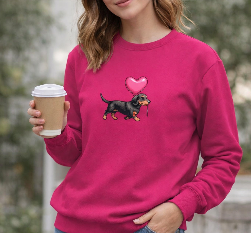 Damen Bio Sweatshirt "Dackel mit Herz Ballon" – Weil Liebe vier Pfoten hat
