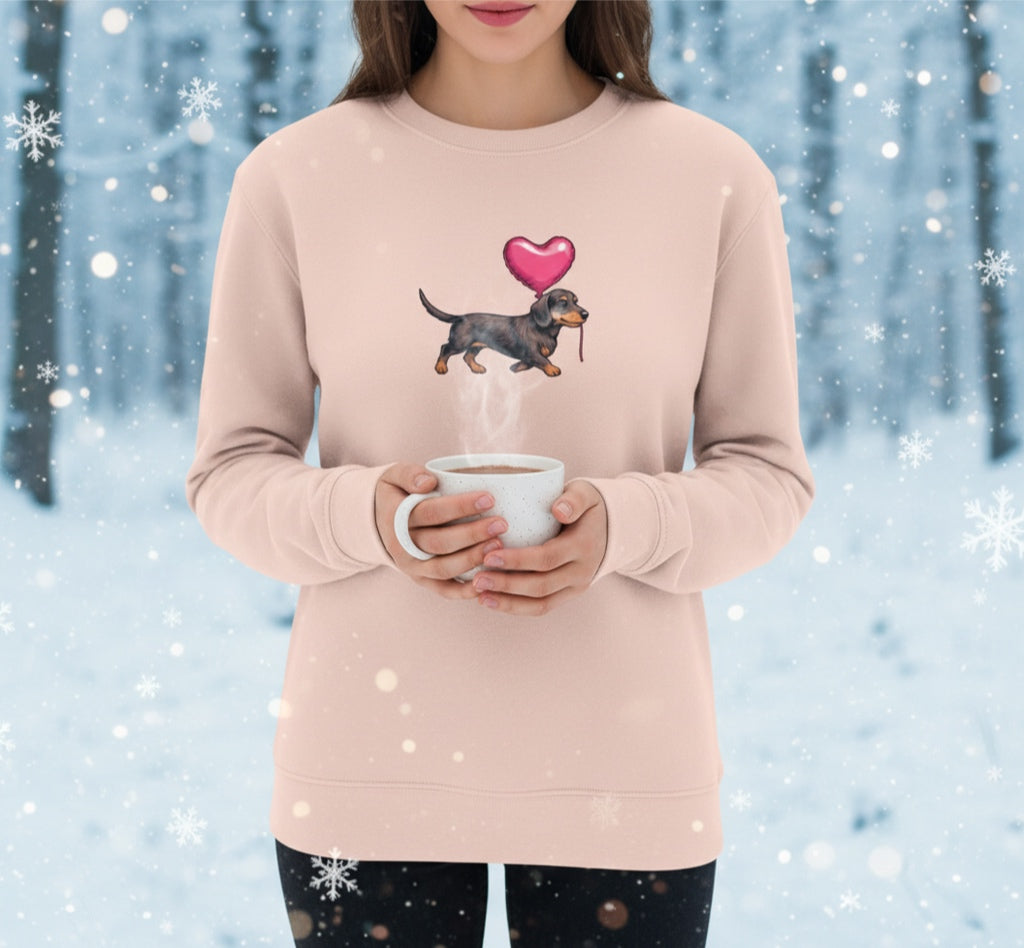 Damen Bio Sweatshirt "Dackel mit Herz Ballon" – Weil Liebe vier Pfoten hat