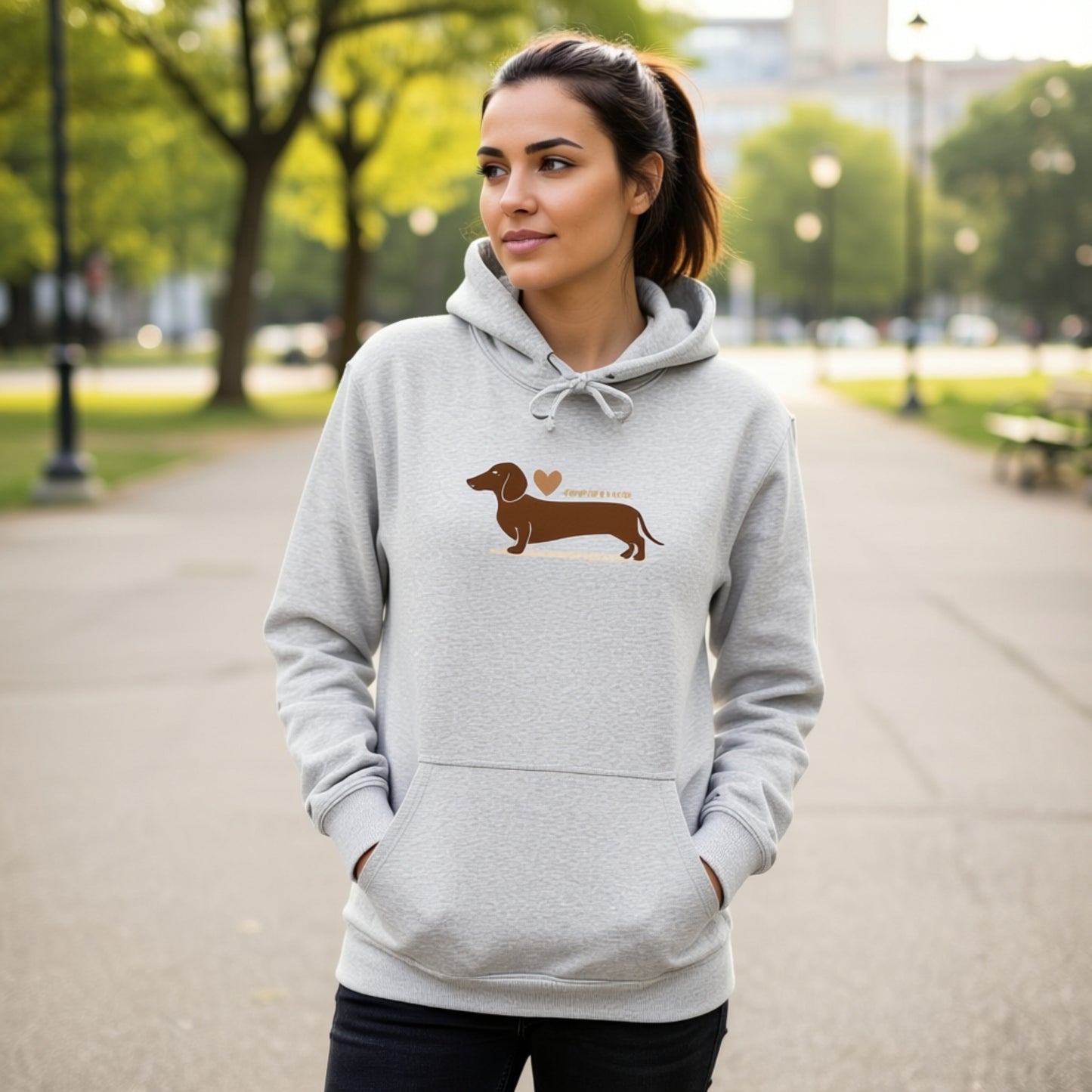 Damen Dackel Hoodie mit lustigem Print Motiv