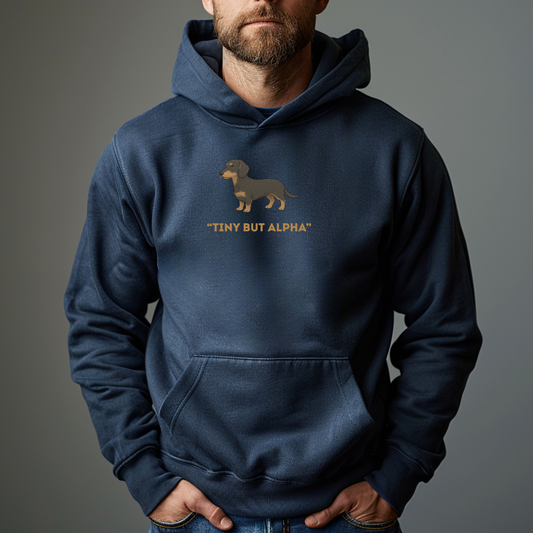 Hoodie für Männer mit Rauhaar Dackel Motiv und Spruch "Tiny But Alpha"