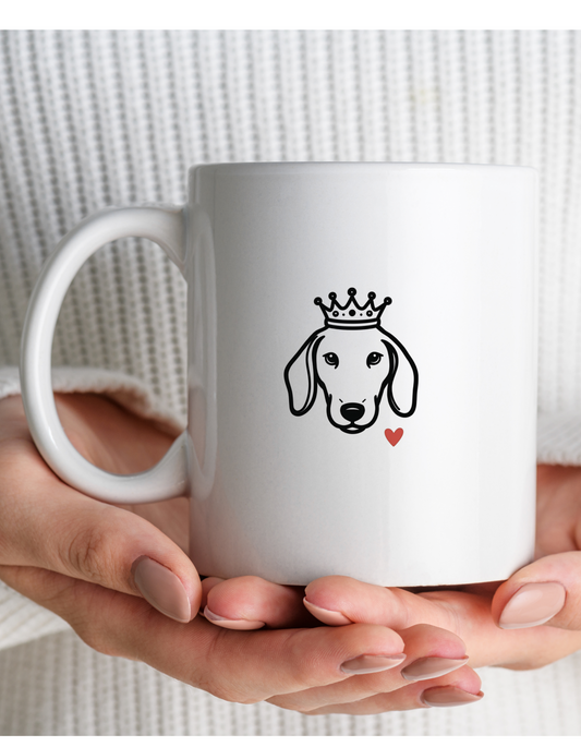 Keramik Becher-Tasse mit Dackel Print Motiv Krone