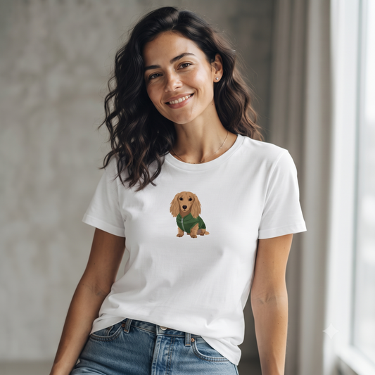Dackel T-Shirt Damen | Langhaar Dackel Daunenweste | GLAM ART