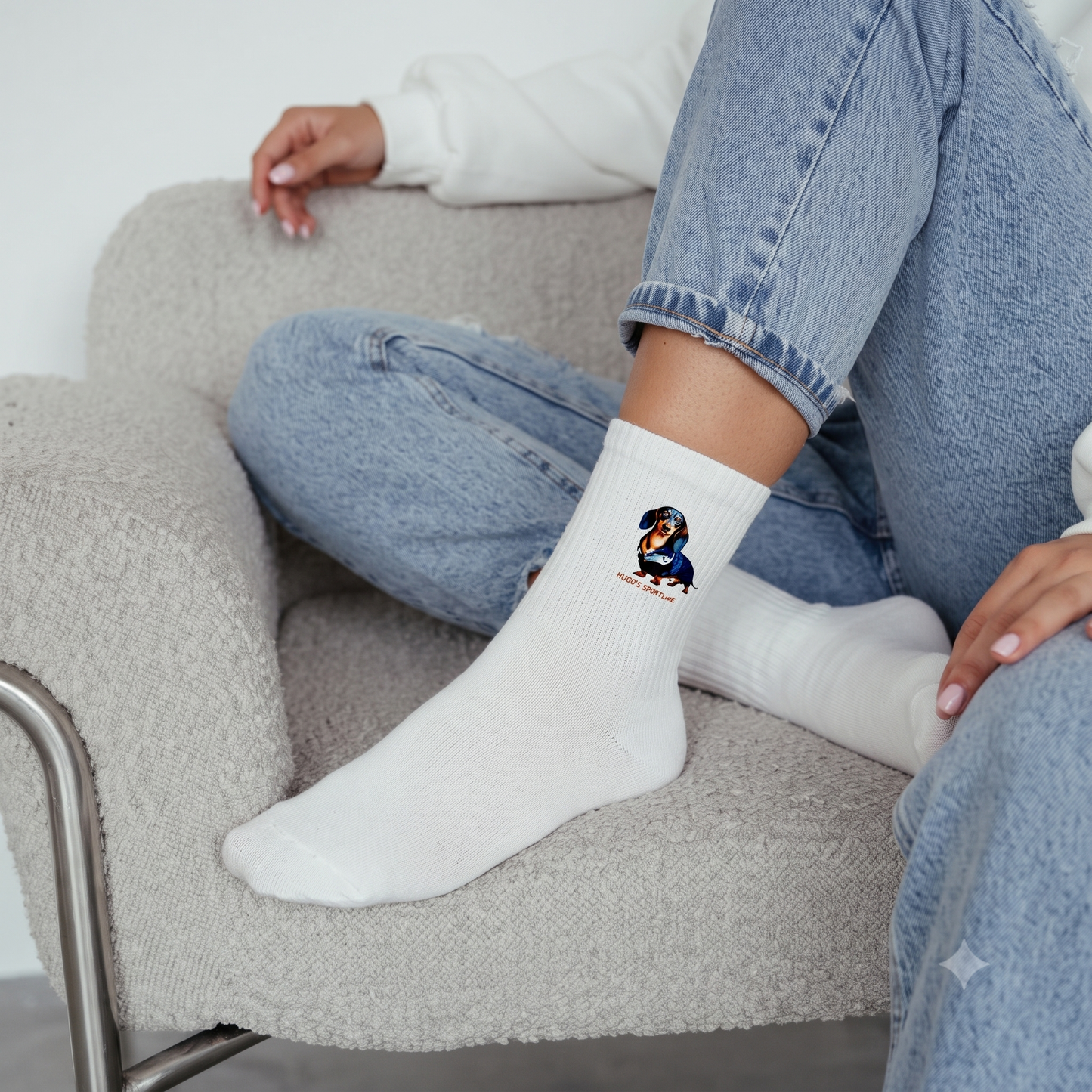 Crew Socken Unisex mit Denim Dackel "Hugo's Sportline"