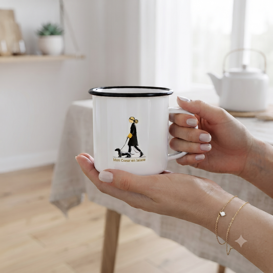Emaille Mug Couture Dackel Print