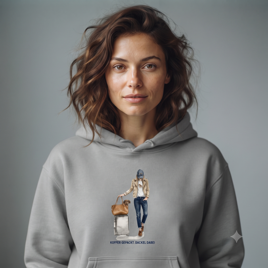 Damen Hoodie Koffer gepackt. Dackel dabei | GLAM ART