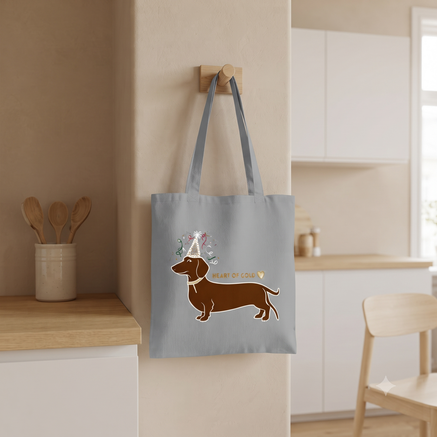 Tote Bag mit HEART OF GOLD DACKEL Print Motiv