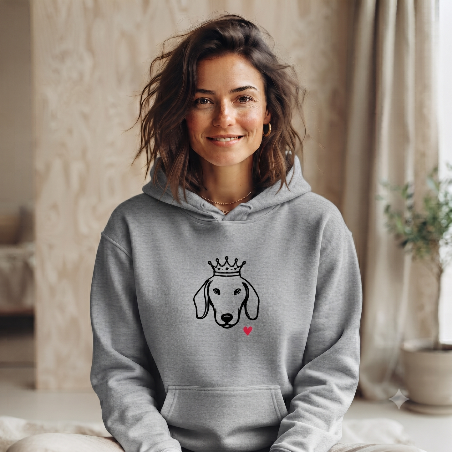 Damen Hoodie mit Dackel Motiv - minimalistischer Dackel mit Krone