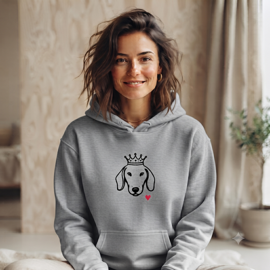 Damen Hoodie mit Dackel Motiv - minimalistischer Dackel mit Krone