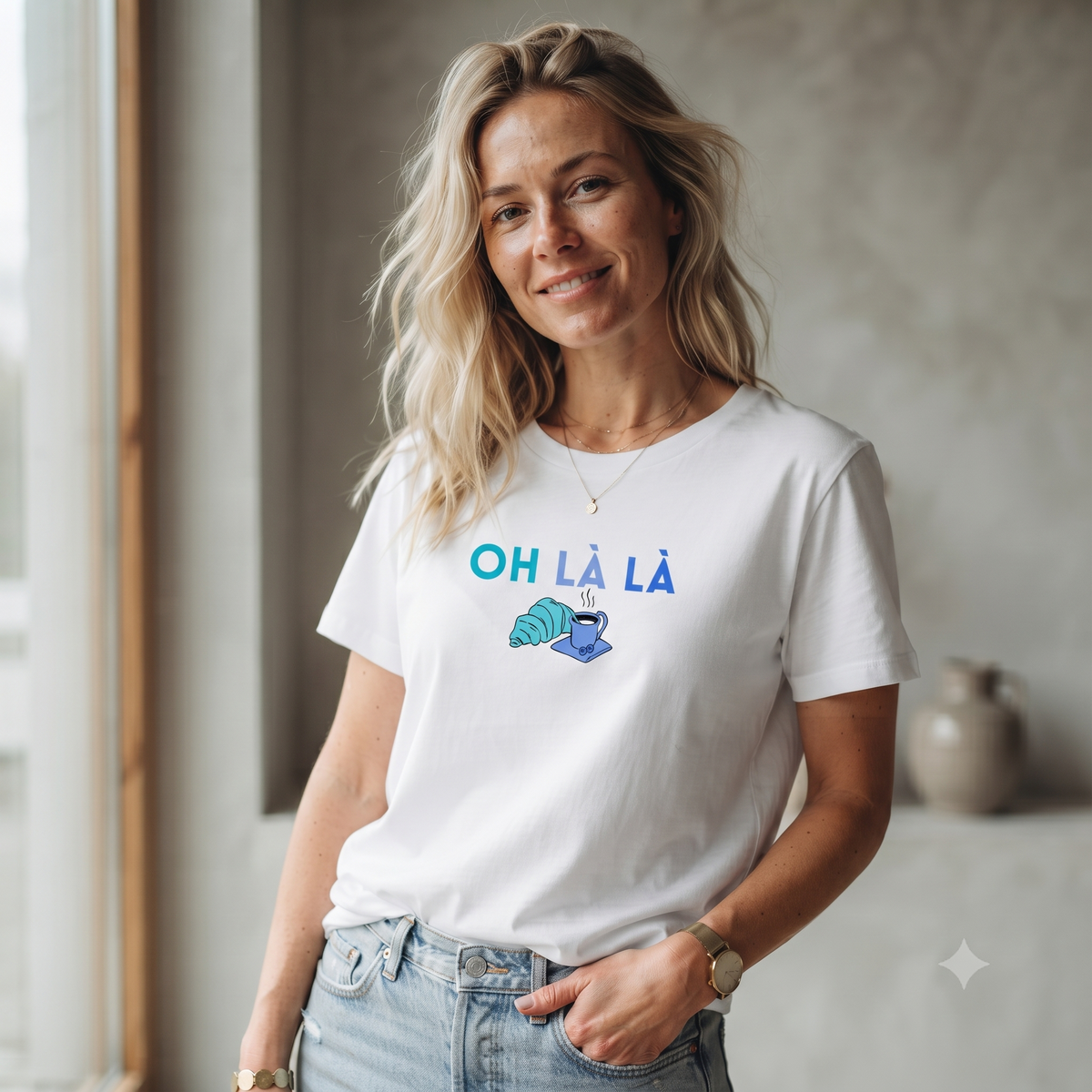 Maglietta da donna con divertente citazione "Oh La la", affascinante e alla moda. 
