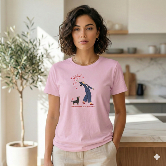 Premium Dackel Shirt mit Slogan "Herz verloren . voll verdackelt"