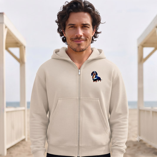 Sweatshirt jacket for men with hood and dachshund print