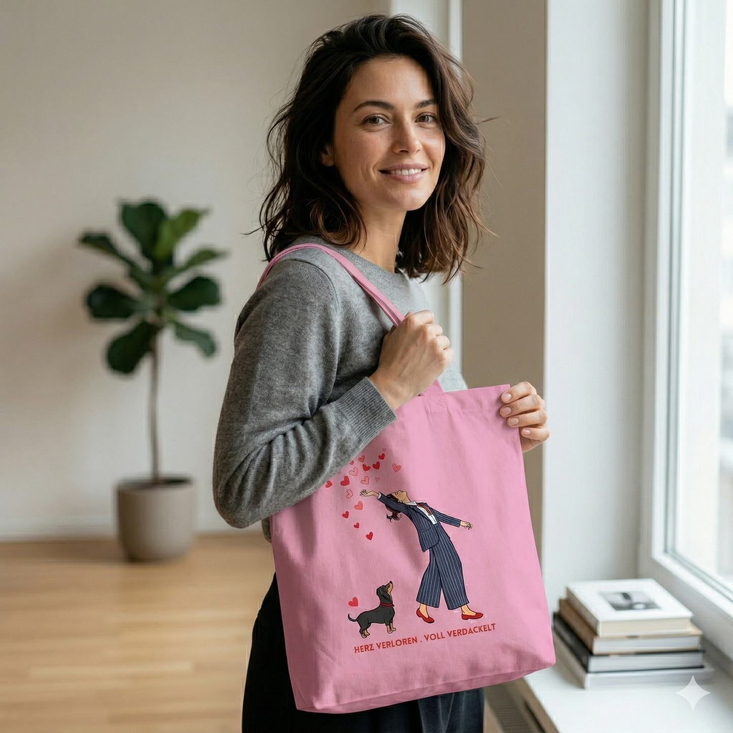 Tote Bag - Tragetasche mit Dackel Design Herz verloren . voll verdackelt