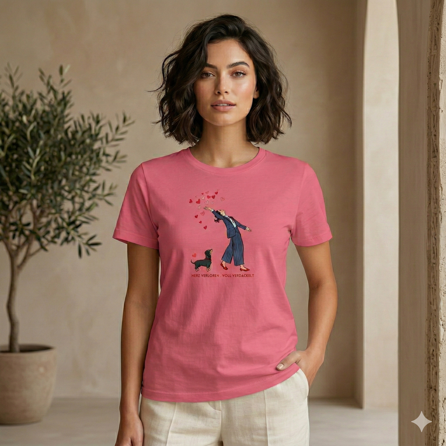 Premium Dackel Shirt mit Slogan "Herz verloren . voll verdackelt"